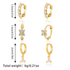 Brass Real Gold Plating Inlaid Zircon Geometric Flower Three-piece Set