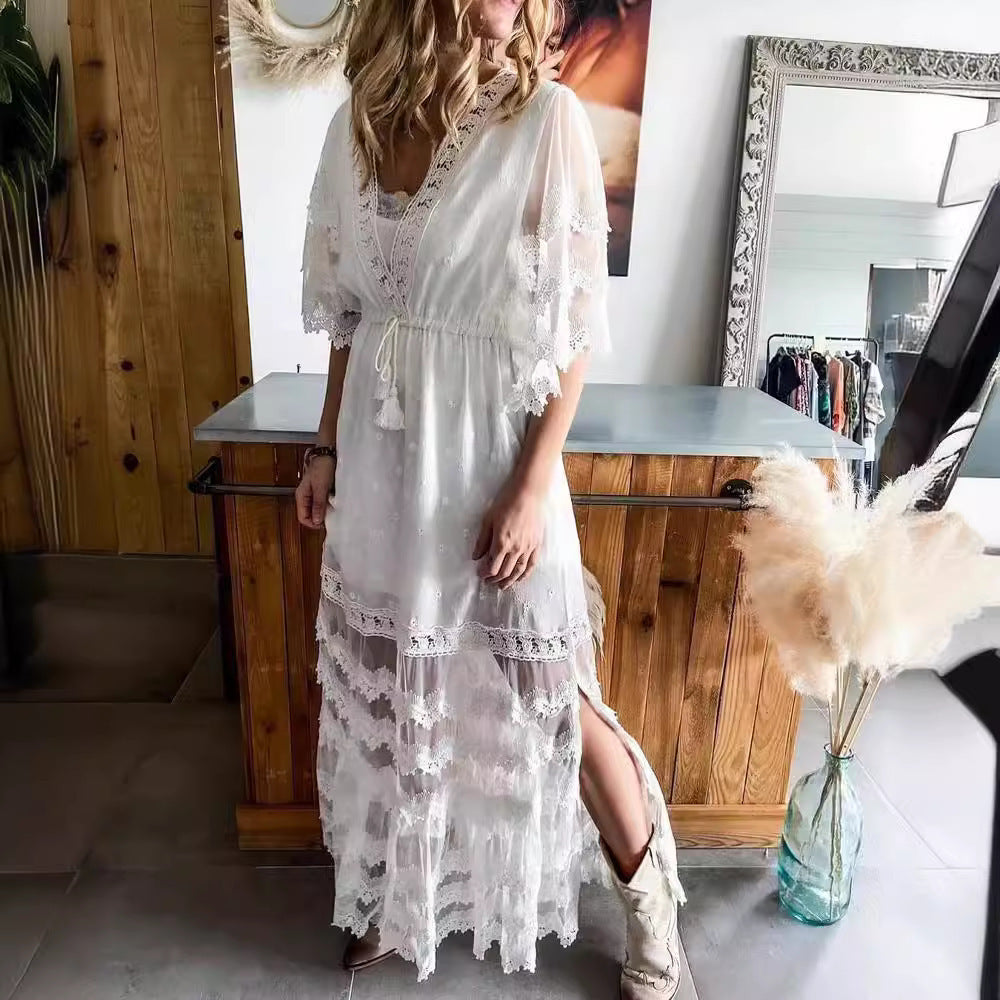 V-neck Lace Stitching Bohemian Style Dress Lootquake LLC