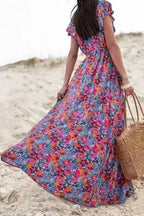 Floral Print V-Neck Wrap Maxi Dress - Women's Elegant Long Dress