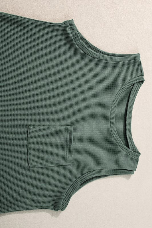 Knit Patched Pocket Tank and Drawstring Shorts Set - SJB-DIAMOND ELITES