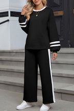 Varsity Stripe Pullover and Drawstring Pant Set THRIXINE
