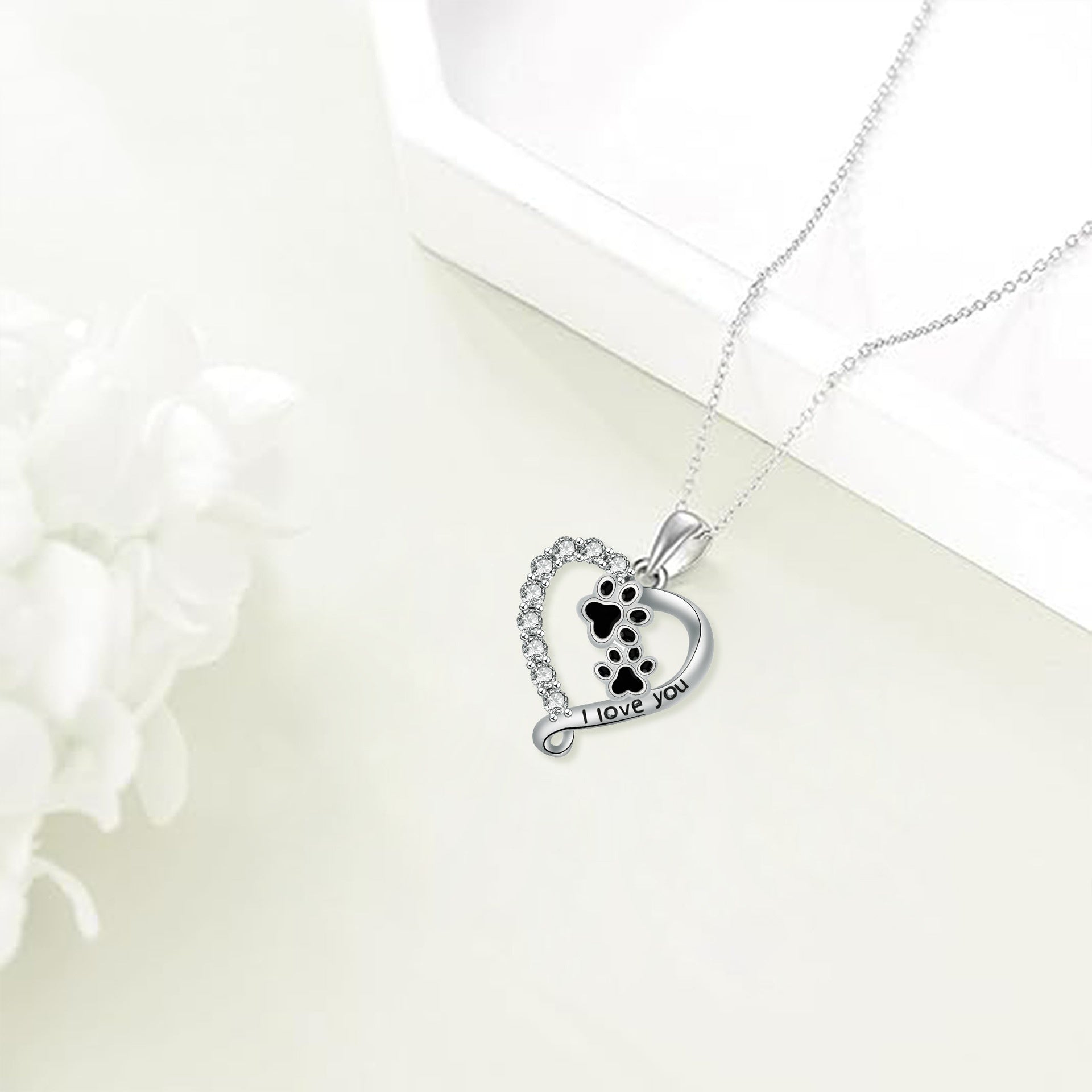 Heart-shaped Pendant Cute Dog's Paw Necklace For Women Pi-Mart