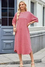 Lovelet Contrast Striped Half Sleeve Midi Tee Dress