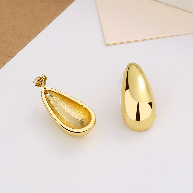 Fashion Jewelry Water Drop Glossy 16k Real Gold Plating Simple And Elegant Earrings Pi-Mart