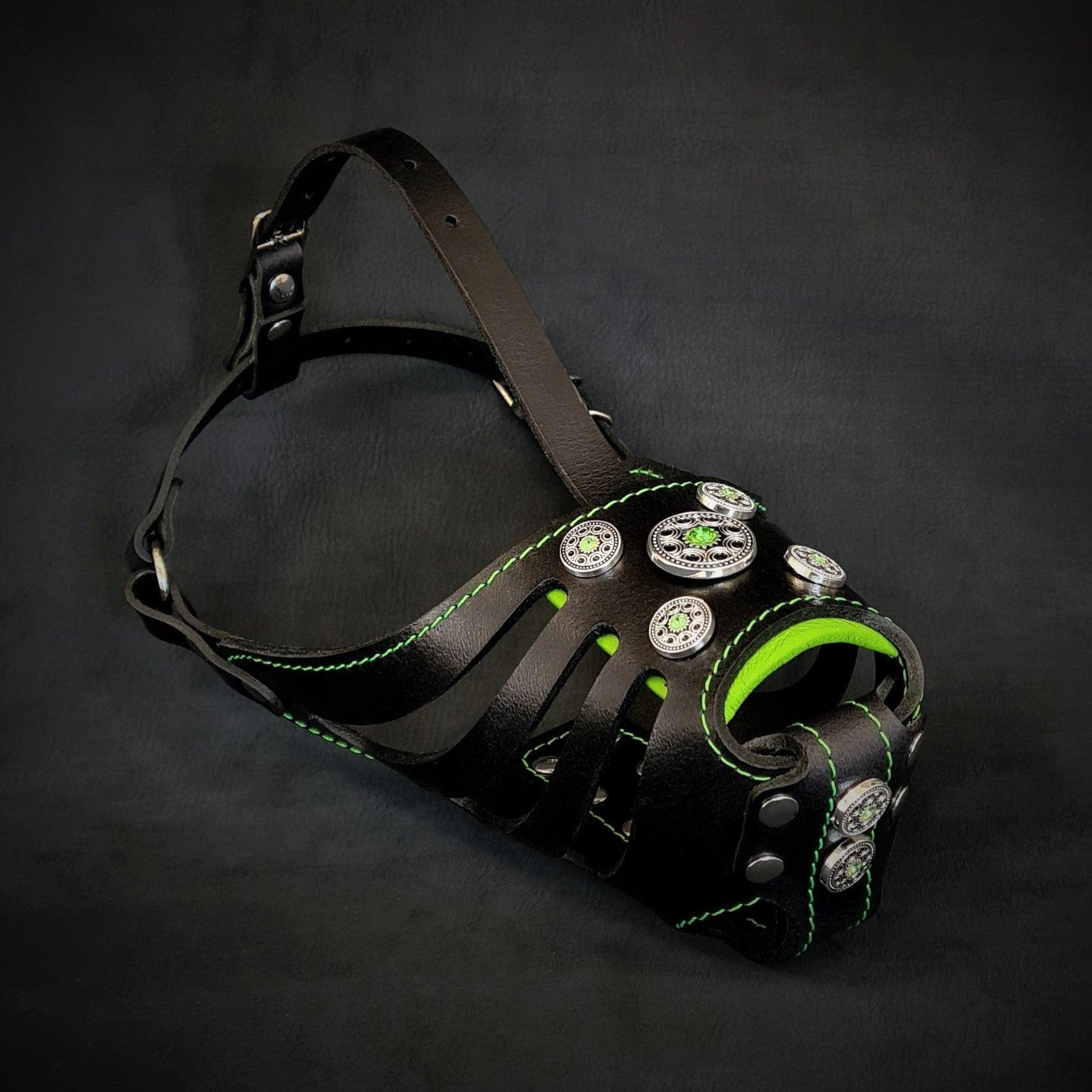 The ''Bijou'' Basket Muzzle Black & Green - SJB-DIAMOND ELITES