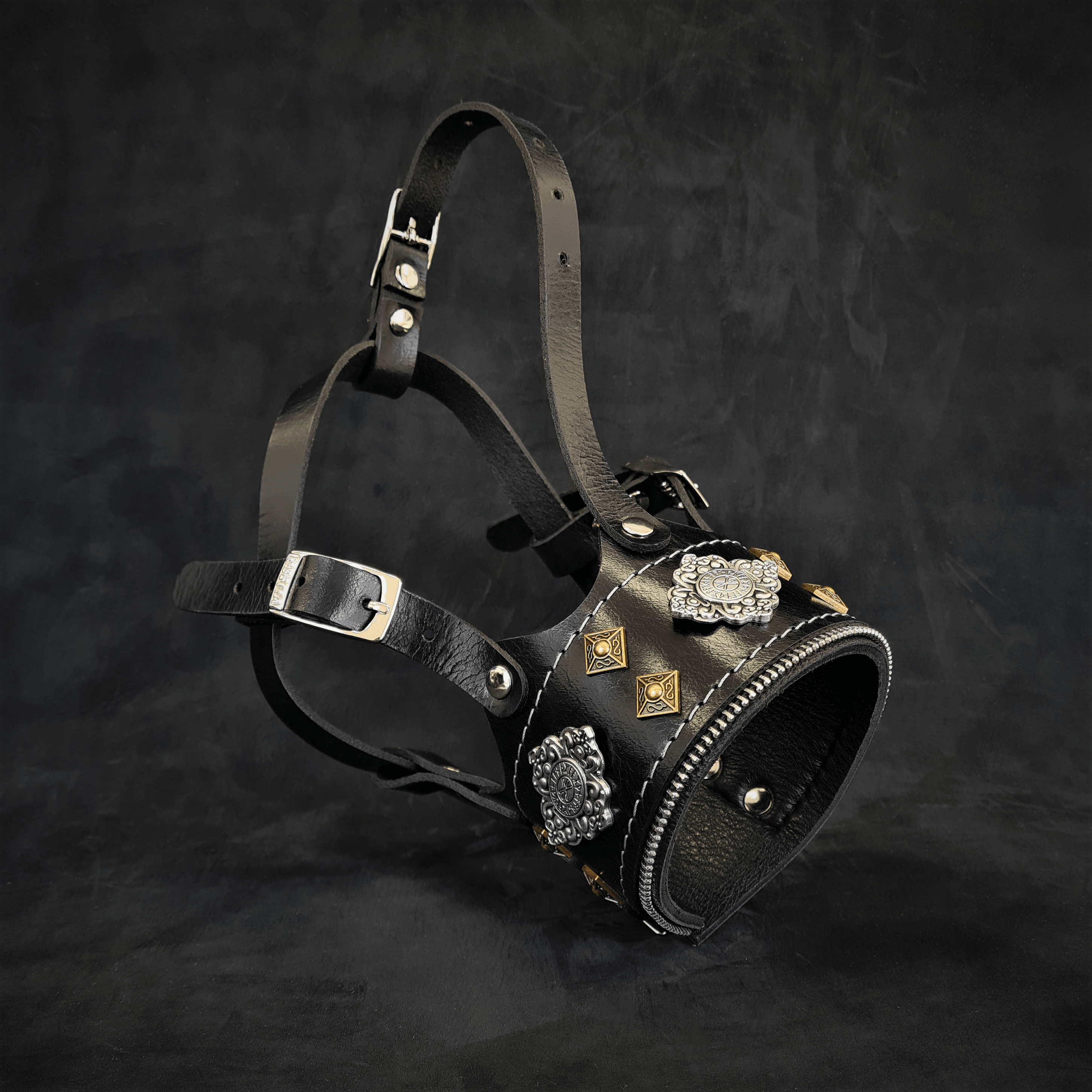 The "Aztec" leather muzzle BLACK - SJB-DIAMOND ELITES