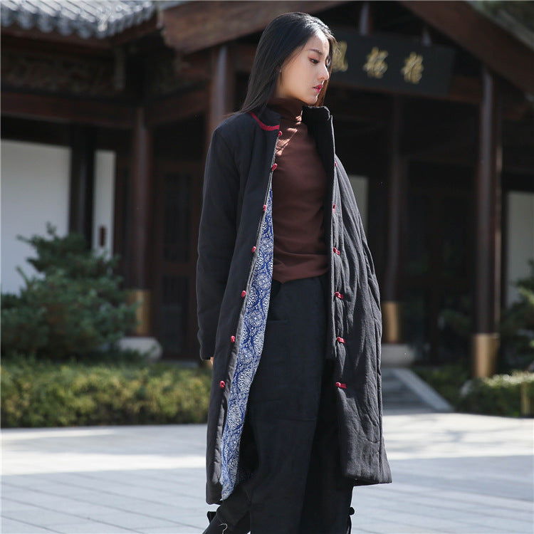 Retro Women's Artistic Cotton And Linen Clothing Buckle Cotton-padded Jacket Pi-Mart