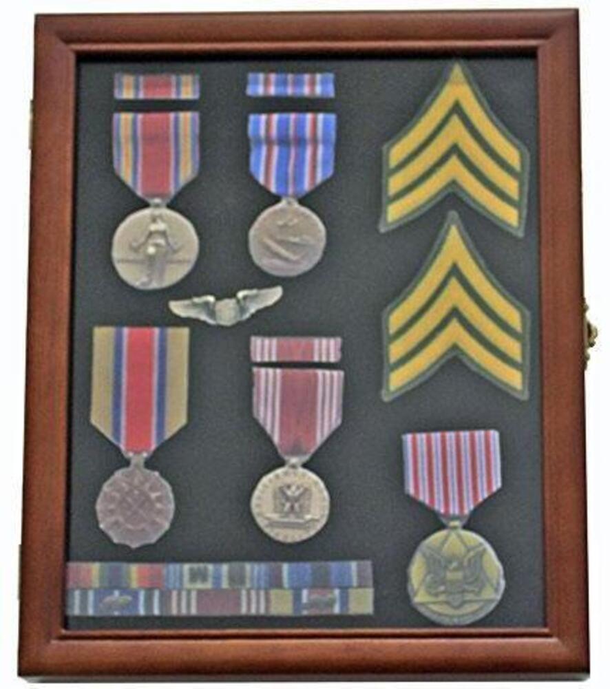 Flag Connections Medal Display Case Award Shadow Box, with glass door, Wall Mountable, Walnut Finish The Military Gift Store