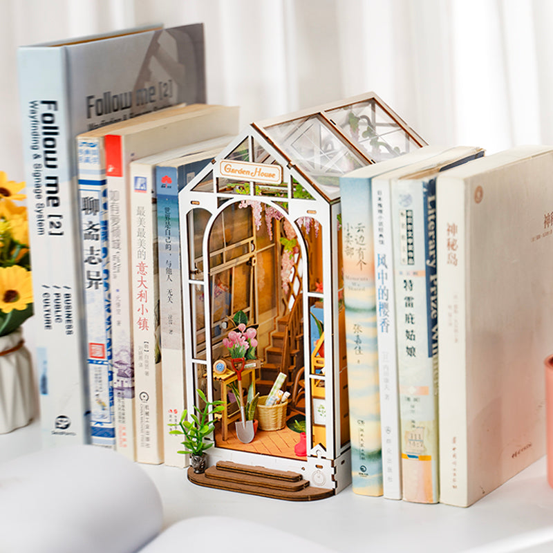 Robotime Rolife Garden House Book Nook Kit Book Shelf Insert Easy Assemble Toys Gifts For Kids Women Girls Home Decoration TGB06 Pi-Mart