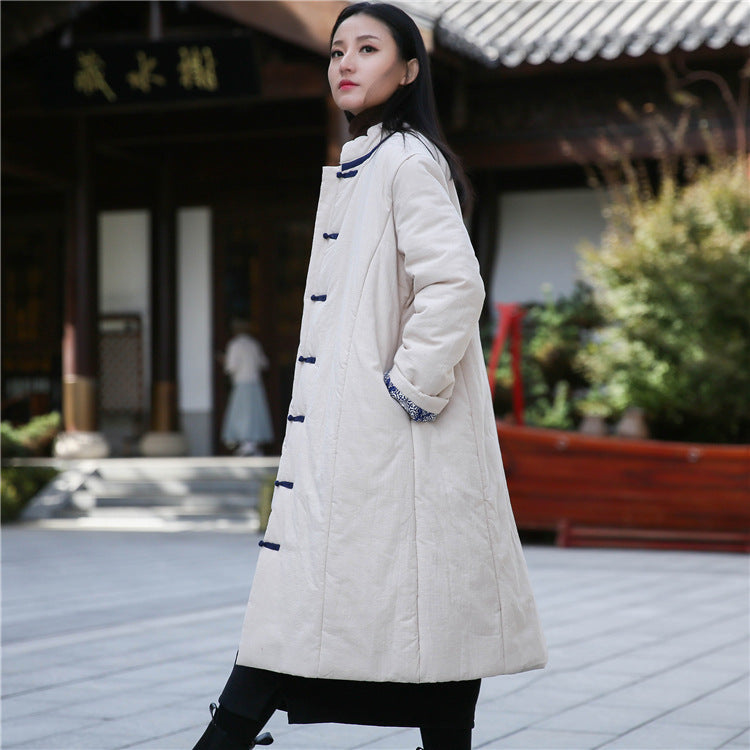 Retro Women's Artistic Cotton And Linen Clothing Buckle Cotton-padded Jacket Pi-Mart