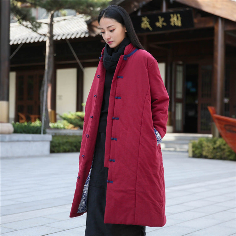 Retro Women's Artistic Cotton And Linen Clothing Buckle Cotton-padded Jacket Pi-Mart