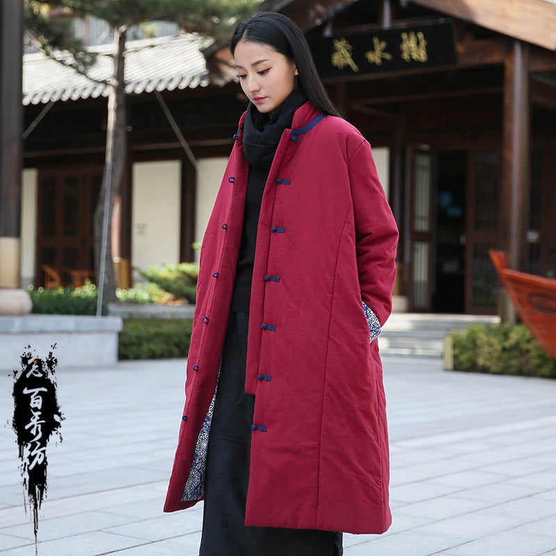 Retro Women's Artistic Cotton And Linen Clothing Buckle Cotton-padded Jacket Pi-Mart