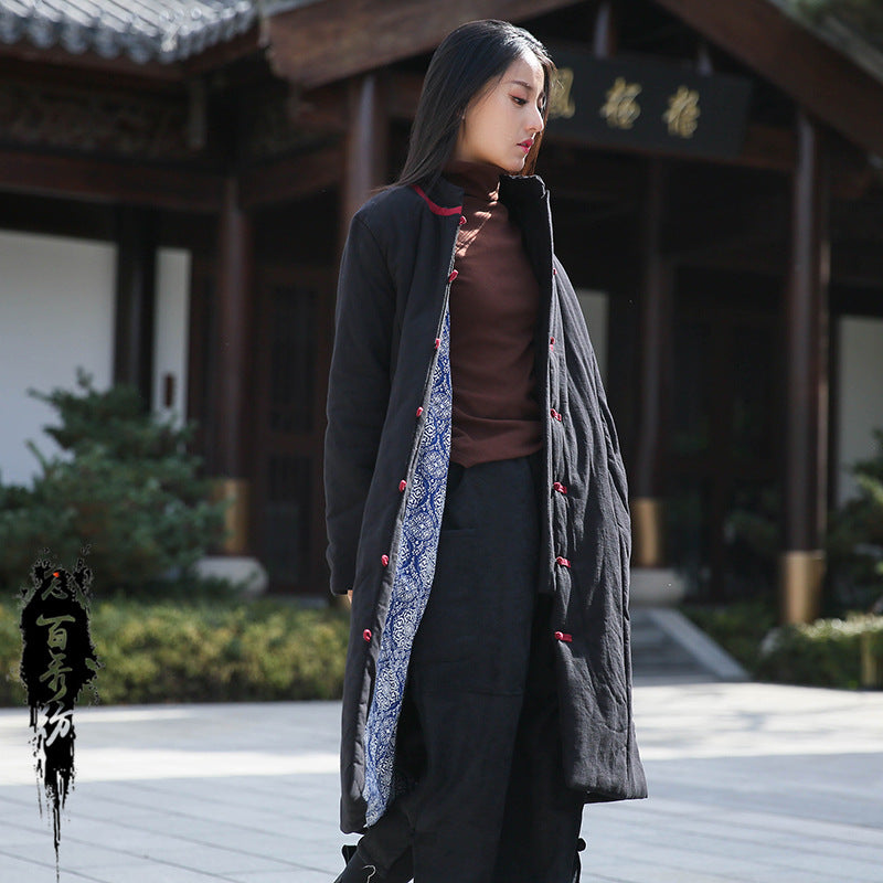 Retro Women's Artistic Cotton And Linen Clothing Buckle Cotton-padded Jacket Pi-Mart
