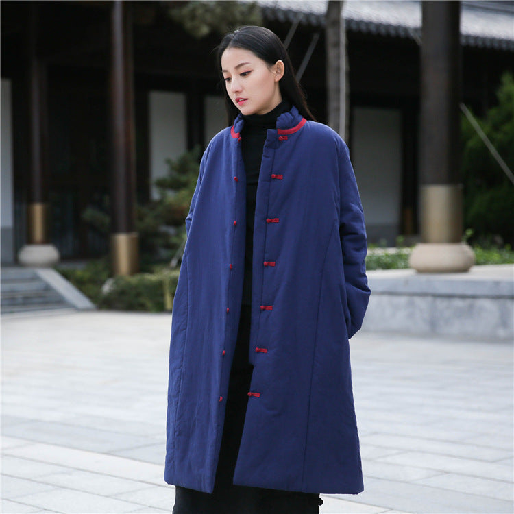 Retro Women's Artistic Cotton And Linen Clothing Buckle Cotton-padded Jacket Pi-Mart