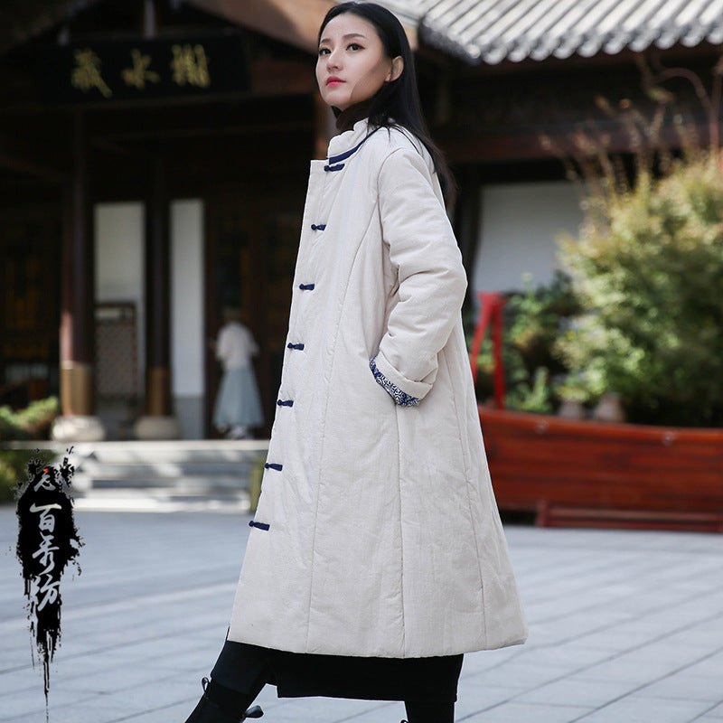 Retro Women's Artistic Cotton And Linen Clothing Buckle Cotton-padded Jacket Pi-Mart
