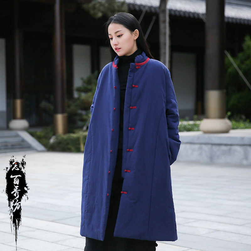 Retro Women's Artistic Cotton And Linen Clothing Buckle Cotton-padded Jacket Pi-Mart
