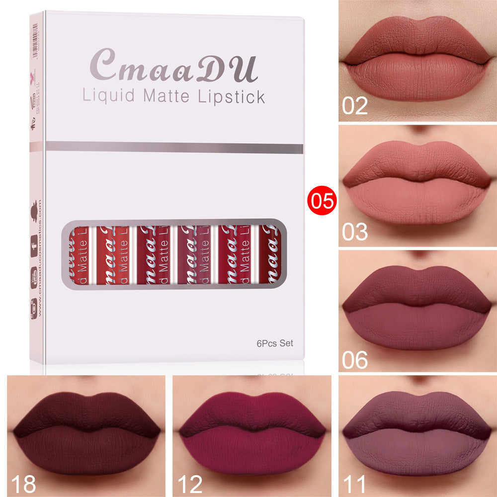 6 Boxes Of Matte Non-stick Cup Waterproof Lipstick Long Lasting Lip Gloss Pi-Mart