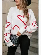 White & Red Heart Sweater – Playful Valentine’s Style
