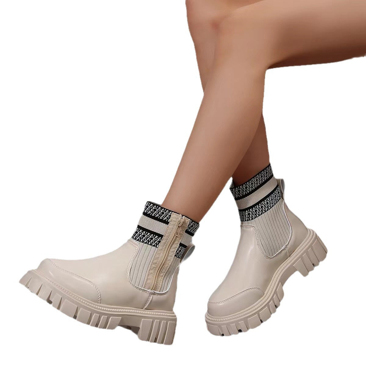 Women's Fashionable Knitted Women's Middle Boots Pi-Mart