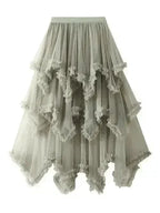 Layered Mesh High Waist Skirt – Sheer Tiered with Shorts