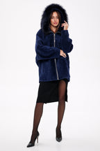 Genuine Shearling Silver Fox Trim Jacket - SJB-DIAMOND ELITES