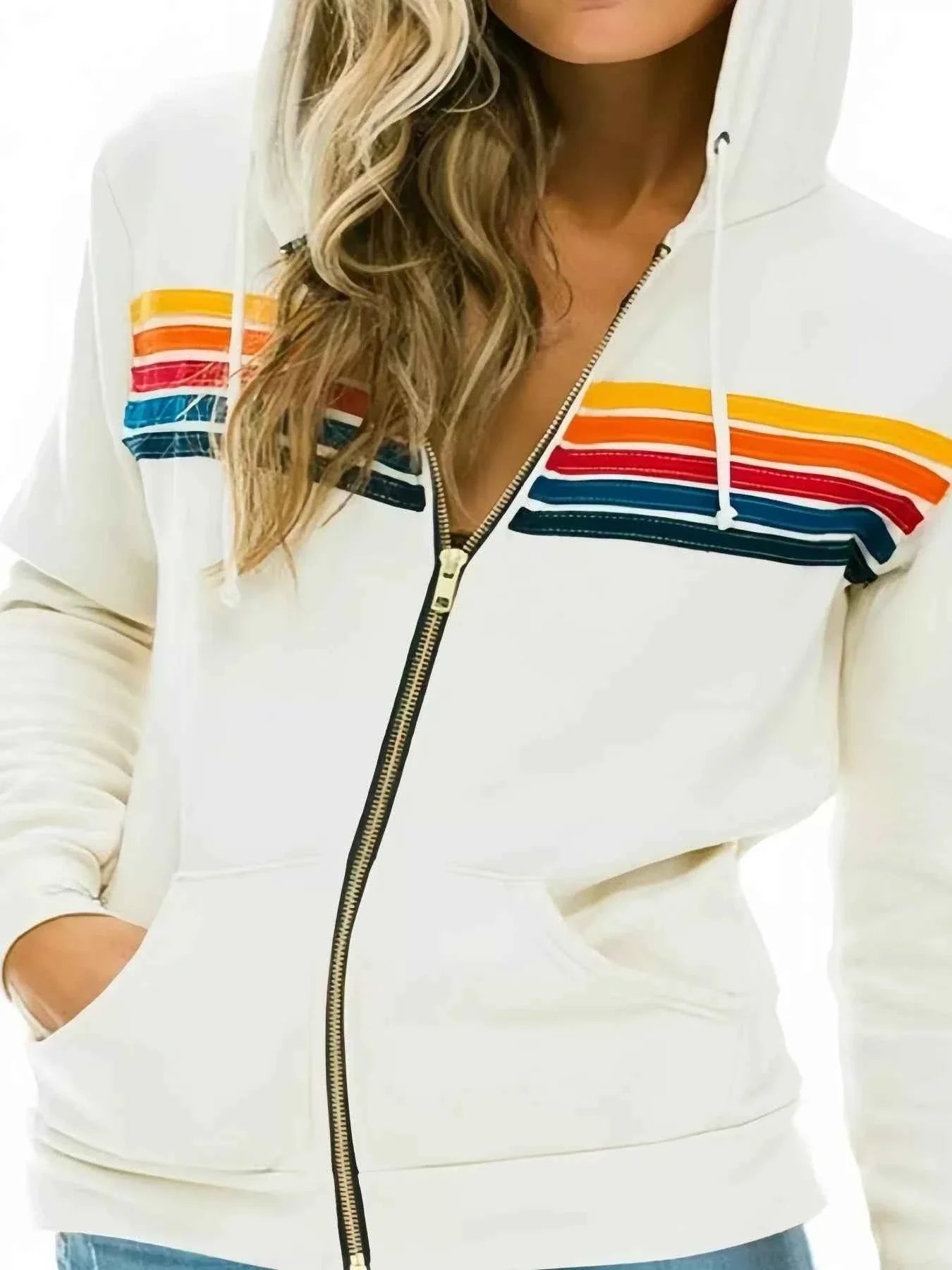 Full Size Striped Zip-Up Hoodie Plus Size THRIXINE