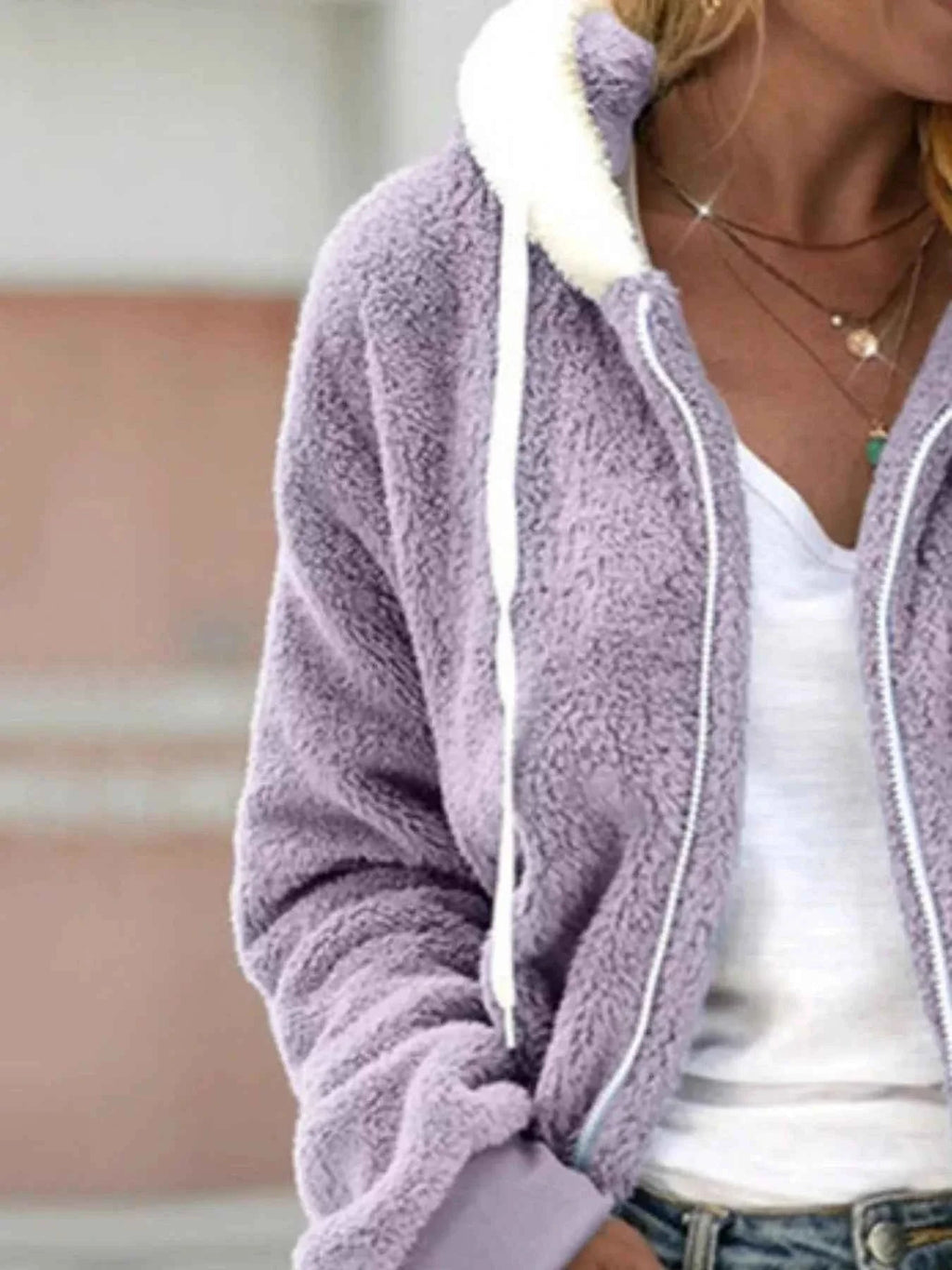 Full Size Cozy Fleece Zip-Up Hooded Jacket Plus Size THRIXINE