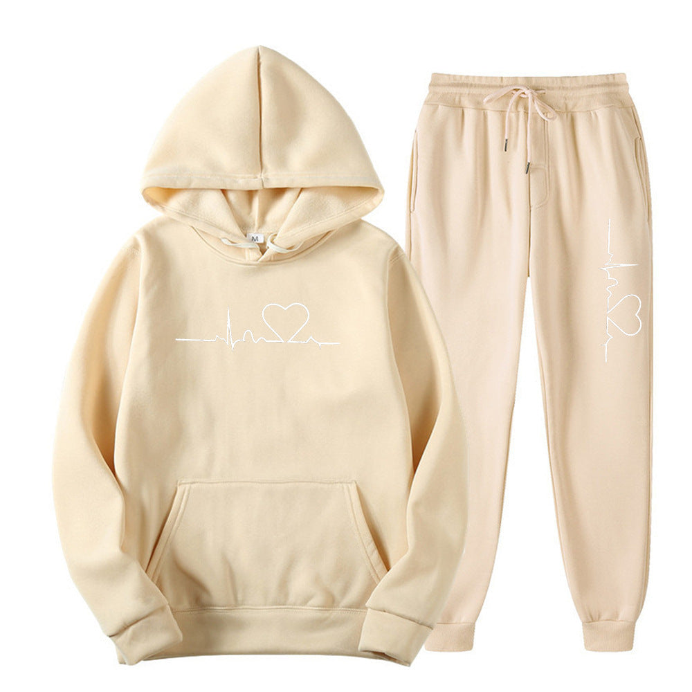 Men's And Women's Fleece-lined Sweater Suit Autumn And Winter Heart Figure Hoodie Lootquake LLC