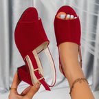 Women's Chunky Heel High Heel Matte Leather Buckle Open Toe Sandals Pi-Mart