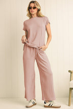 Corded SPRING T Shirt and Wide Leg Pants Set THRIXINE