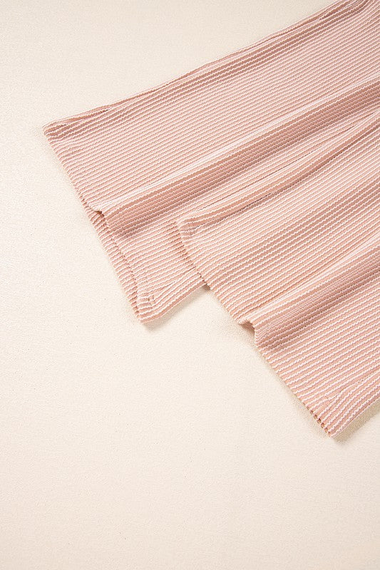 Corded SPRING T Shirt and Wide Leg Pants Set THRIXINE