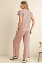Corded SPRING T Shirt and Wide Leg Pants Set THRIXINE