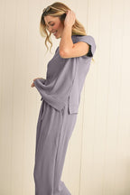 Corded SPRING T Shirt and Wide Leg Pants Set THRIXINE