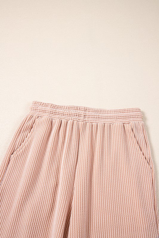 Corded SPRING T Shirt and Wide Leg Pants Set THRIXINE