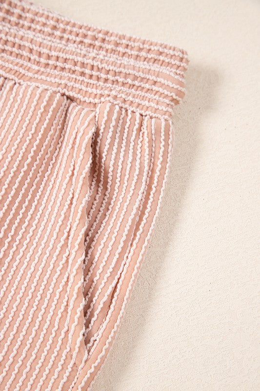 Corded SPRING T Shirt and Wide Leg Pants Set THRIXINE