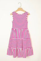 Black Stripe U Neck Sleeveless Loose Fit Mini Dress