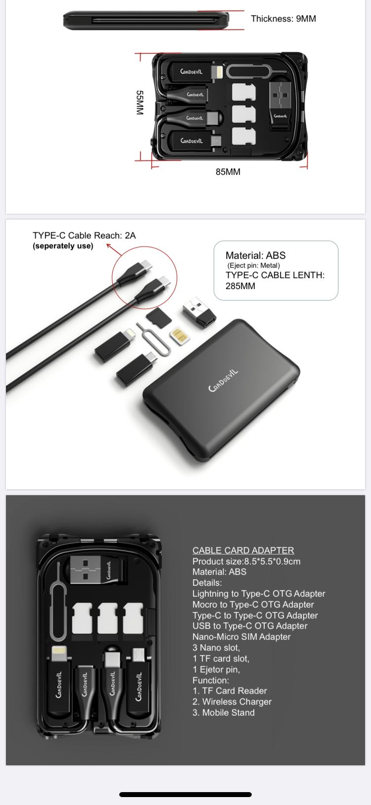 Multifunctional Travel Survival Card All-in-One Data Cable Pi-Mart