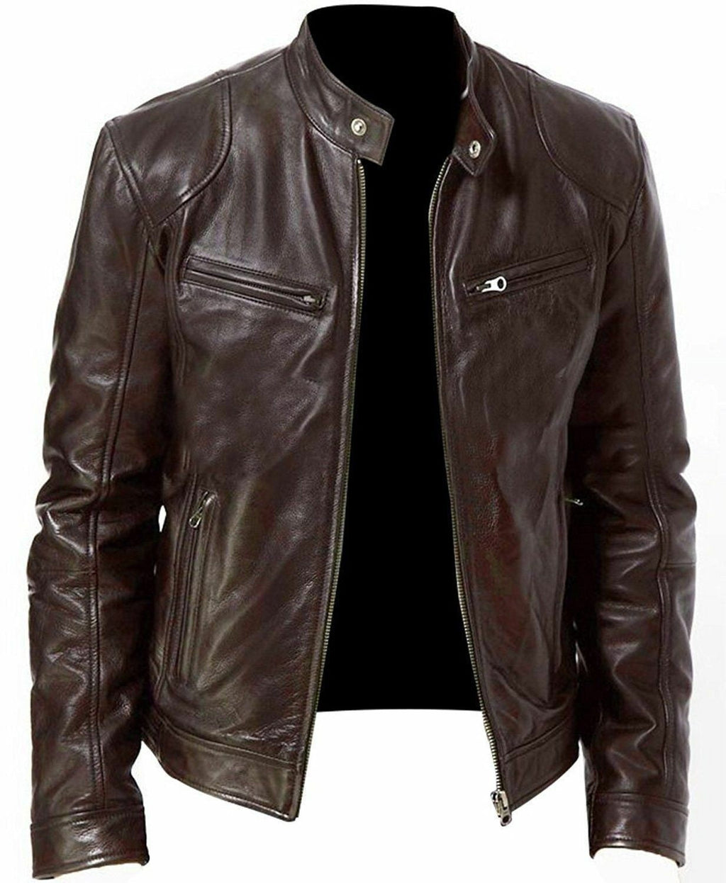 Slim Fit PU Leather Jacket - Stand Collar Youth Biker Jacket with Metal Details