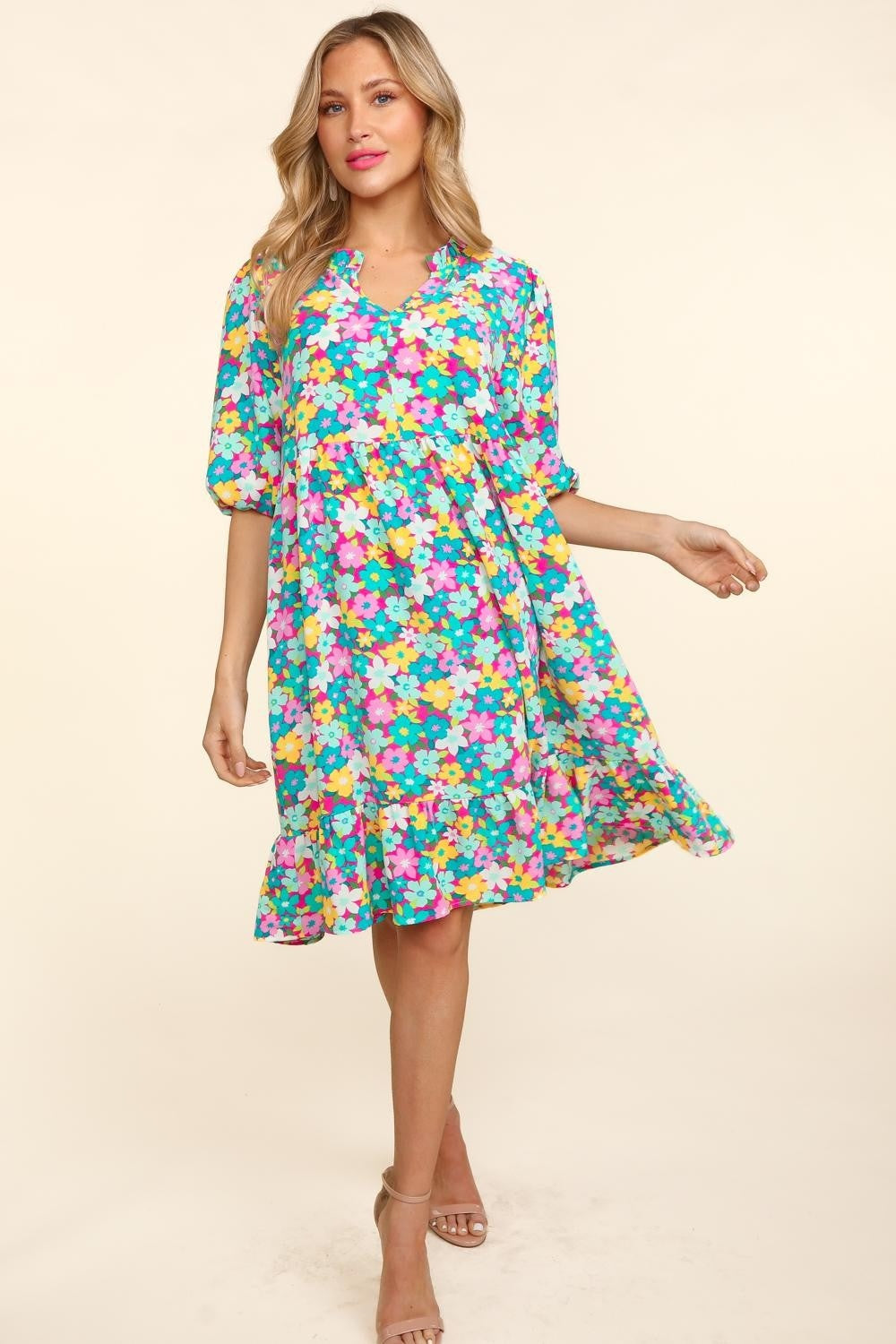 Bubble Sleeve Floral Ruffled Summer Dress For Women – Charming Floral Dress, Feminine Floral Dress, Trendy Bubble Sleeve Dress, Whimsical Ruffled Dress, Elegant Garden Party Dress, Romantic Floral Dress, Chic Bubble Sleeve Dress Stevvex