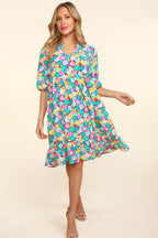 Bubble Sleeve Floral Ruffled Summer Dress For Women – Charming Floral Dress, Feminine Floral Dress, Trendy Bubble Sleeve Dress, Whimsical Ruffled Dress, Elegant Garden Party Dress, Romantic Floral Dress, Chic Bubble Sleeve Dress Stevvex