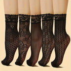5 Pairs Fashion Thin Floral Lace Socks, Comfy & Breathable Short Socks, Women's Stockings & Hosiery Lootquake LLC