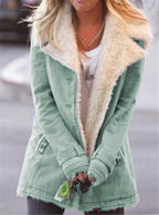 Women Plus Size Warm Coats Composite Plush Button Lapels Jacket Outwearcoat Pi-Mart