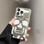 Luxury Plating 3D Skull Phone Case For I-Phone 14 Pro Max 13 12 11 Plus Breathable Glossy Hollow Out Gold Metallic Paint