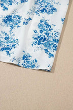 Sky Blue Floral Print Smocked Knot Shoulder Sleeveless Midi Dress