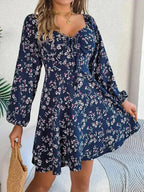 Printed Sweetheart Neck Balloon Sleeve Mini Dress