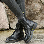 Fashion Lace-up Boots For Women Autumn And Winter Black White Zipper Mid-calf Boots Elegant Low Heel Shoes Pi-Mart