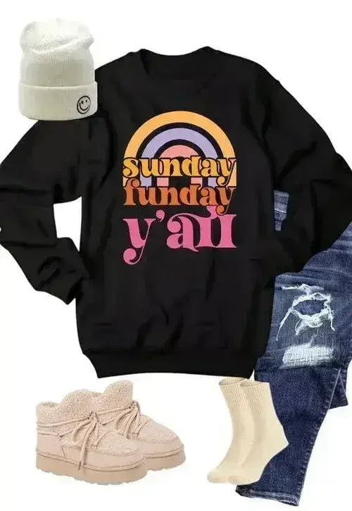 Rainbow Sunday Funday Graphic Crew Sweatshirt - SJB-DIAMOND ELITES