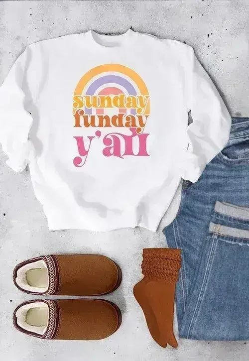 Rainbow Sunday Funday Graphic Crew Sweatshirt - SJB-DIAMOND ELITES