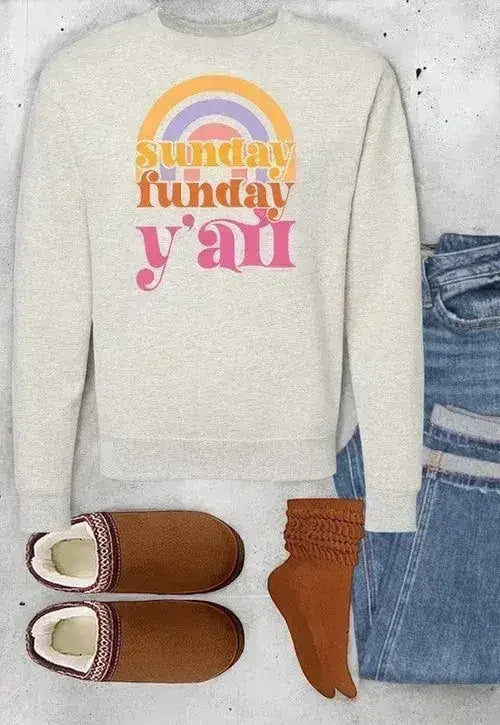 Rainbow Sunday Funday Graphic Crew Sweatshirt - SJB-DIAMOND ELITES