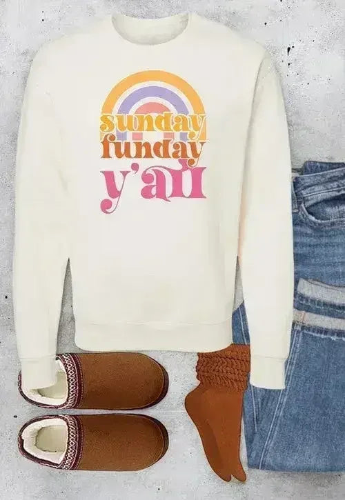 Rainbow Sunday Funday Graphic Crew Sweatshirt - SJB-DIAMOND ELITES